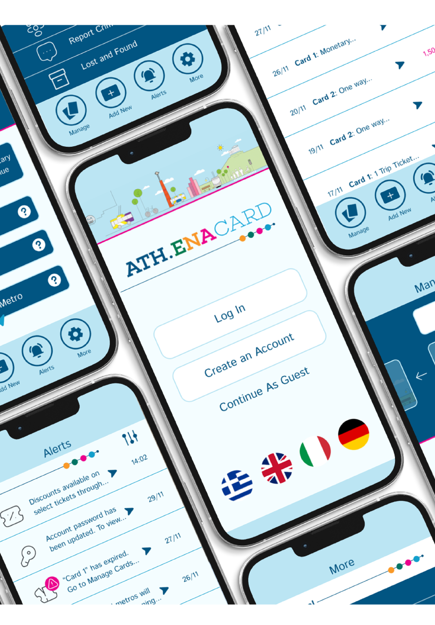 Portfolio_ath_mockups Mockups of several iPhones with app screens for Ath.ena card