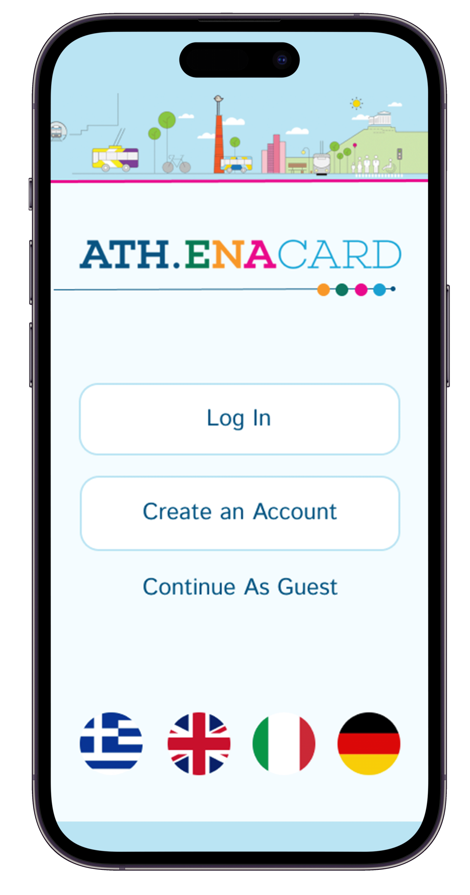 mockup of the log-in screen for the ATH.ENA app